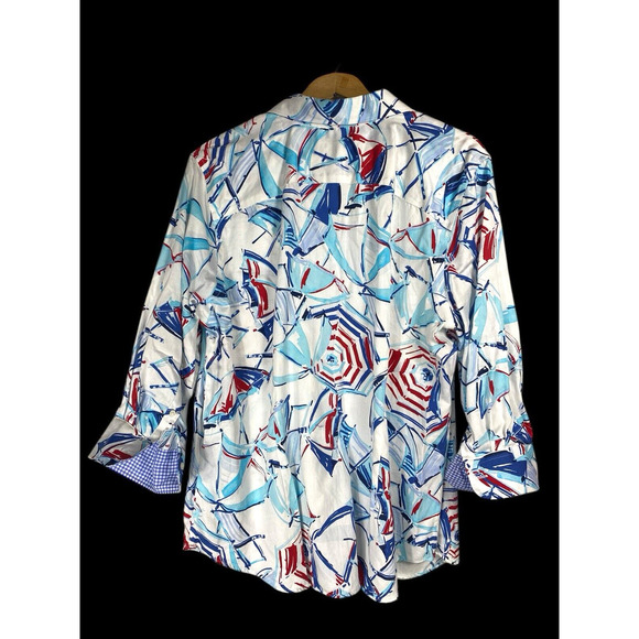Chaps Ralph Lauren Shirt 1X No Iron Sailboat Nautical Flip Cuff Resort Wear Top - Picture 6 of 7